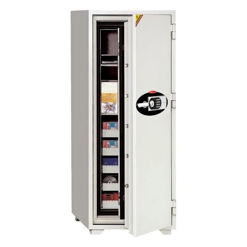 כספת מדיה חסינת אש דיפלומט DT-200 בצבע לבן שנהב, הדלת פתוחה ורואים את התא הפנימי המבודד למדיה