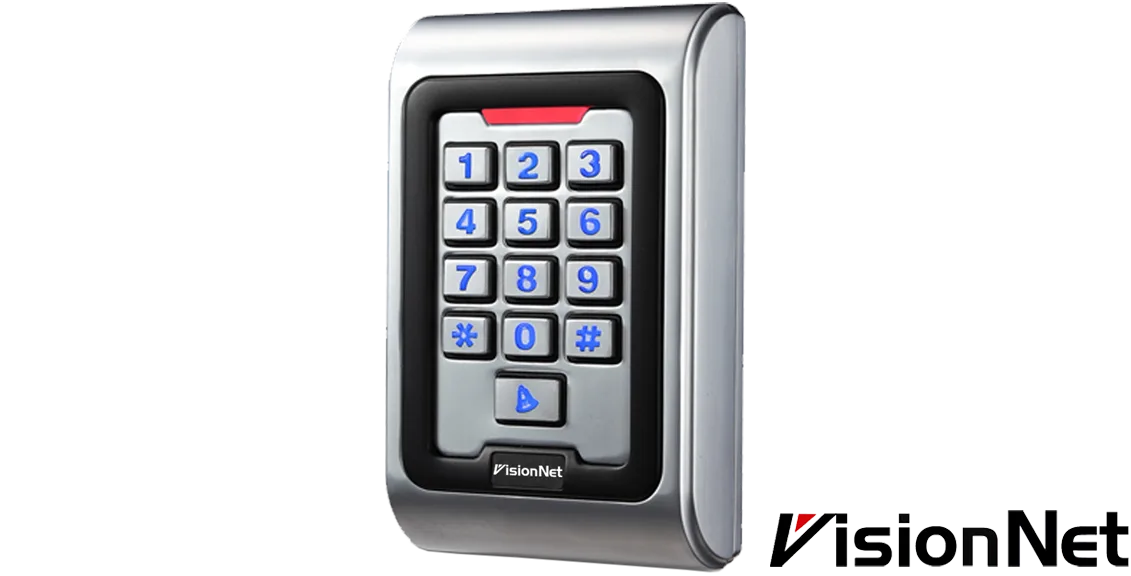 קודן עצמאי VisionNet PKPR-K8, לוח מקשים מתכתי מואר עם קורא תגי קרבה לדלת ולשער