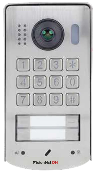 אינטרקום VisionNet DH לשתי משפחות, פאנל נירוסטה עם שני לחצני קריאה, קודן ומצלמה